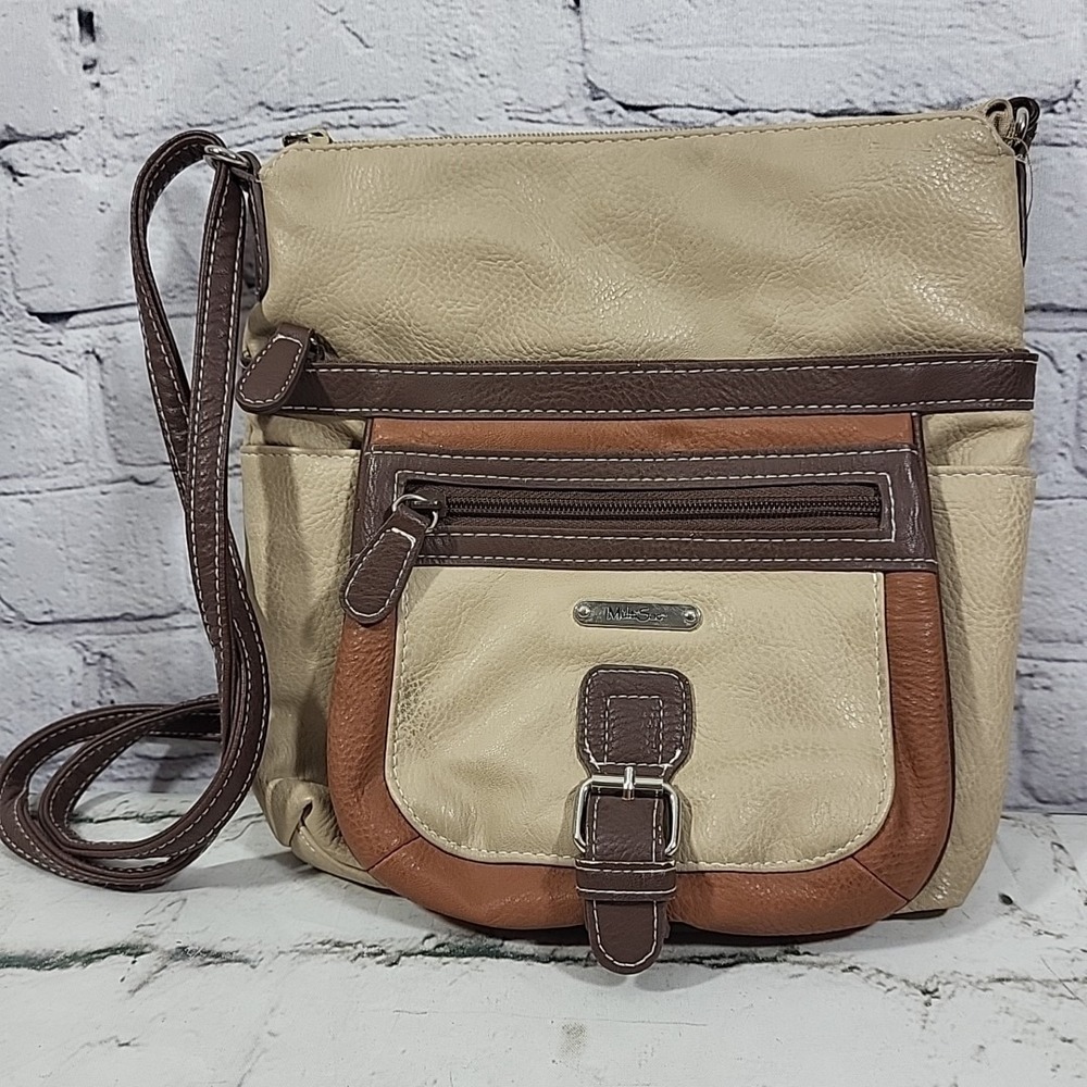 Multi Sac Crossbody Vegan Leather Bag Purse Biege Tan Western Sachel - Spots